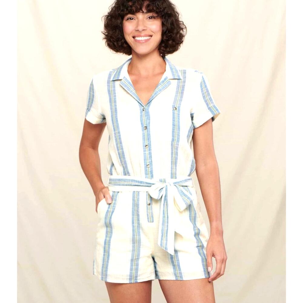 Toad & Co Camp Cove Stripe Romper Womens M Organic Cotton Summer NWT